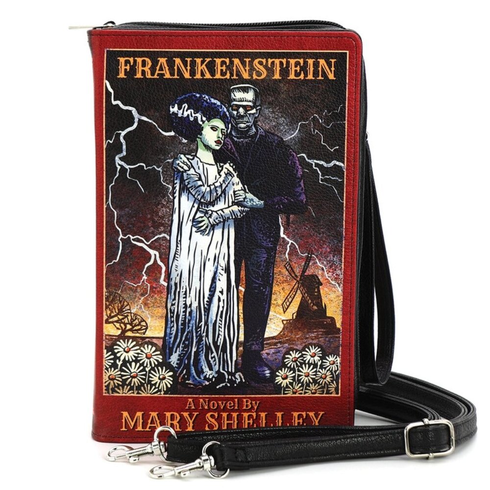 Frankenstein and Bride Book Crossbody Purse